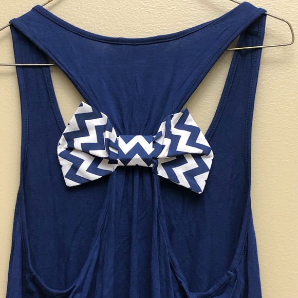 Charming Charlie Blue and White Chevron Bow Racerback Tank Top - Picture 7 of 8